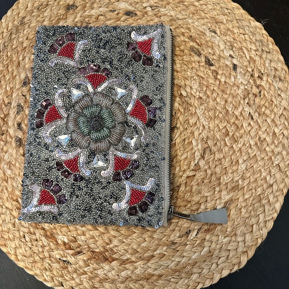 Embellished Silver and Red Clutch main image 0
